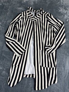 LuLaRoe Womens Black White Striped Open Front Cardigan S